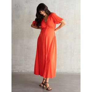 Seraphine Orange Button Front Nursing Maternity Maxi Dress – Multiple Sizes